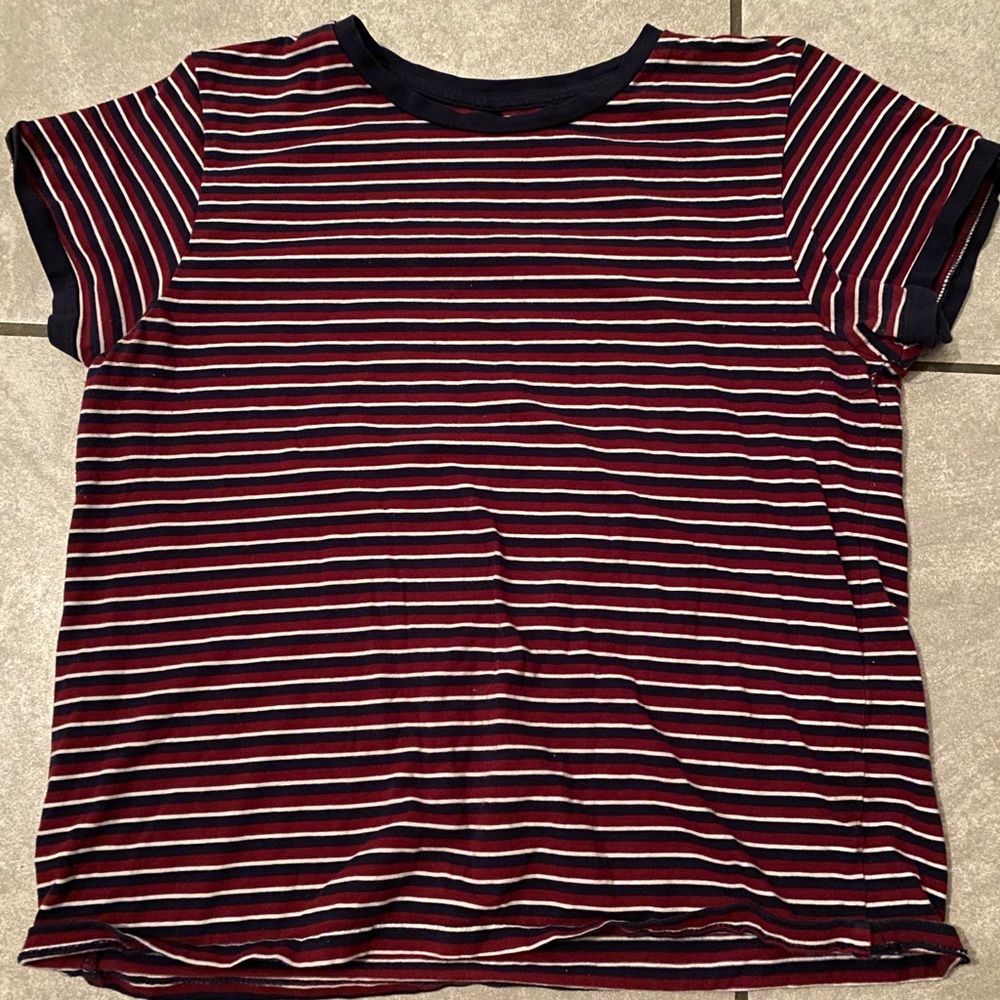 Stripped red, blue and white shirt in XL